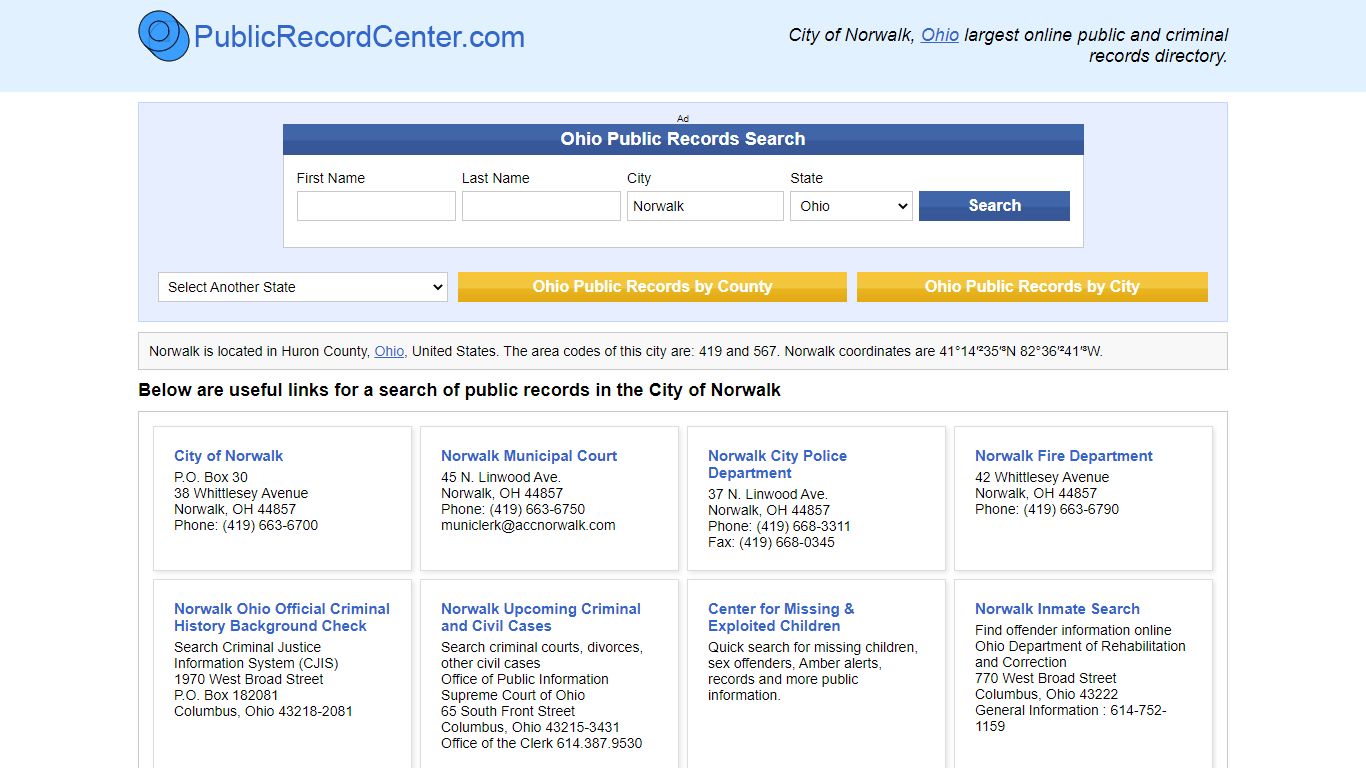 Norwalk, Ohio Public Records and Criminal Background Check